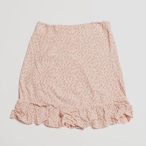 brandy melville "cara ruffle skirt" in pink w/ floral pattern
